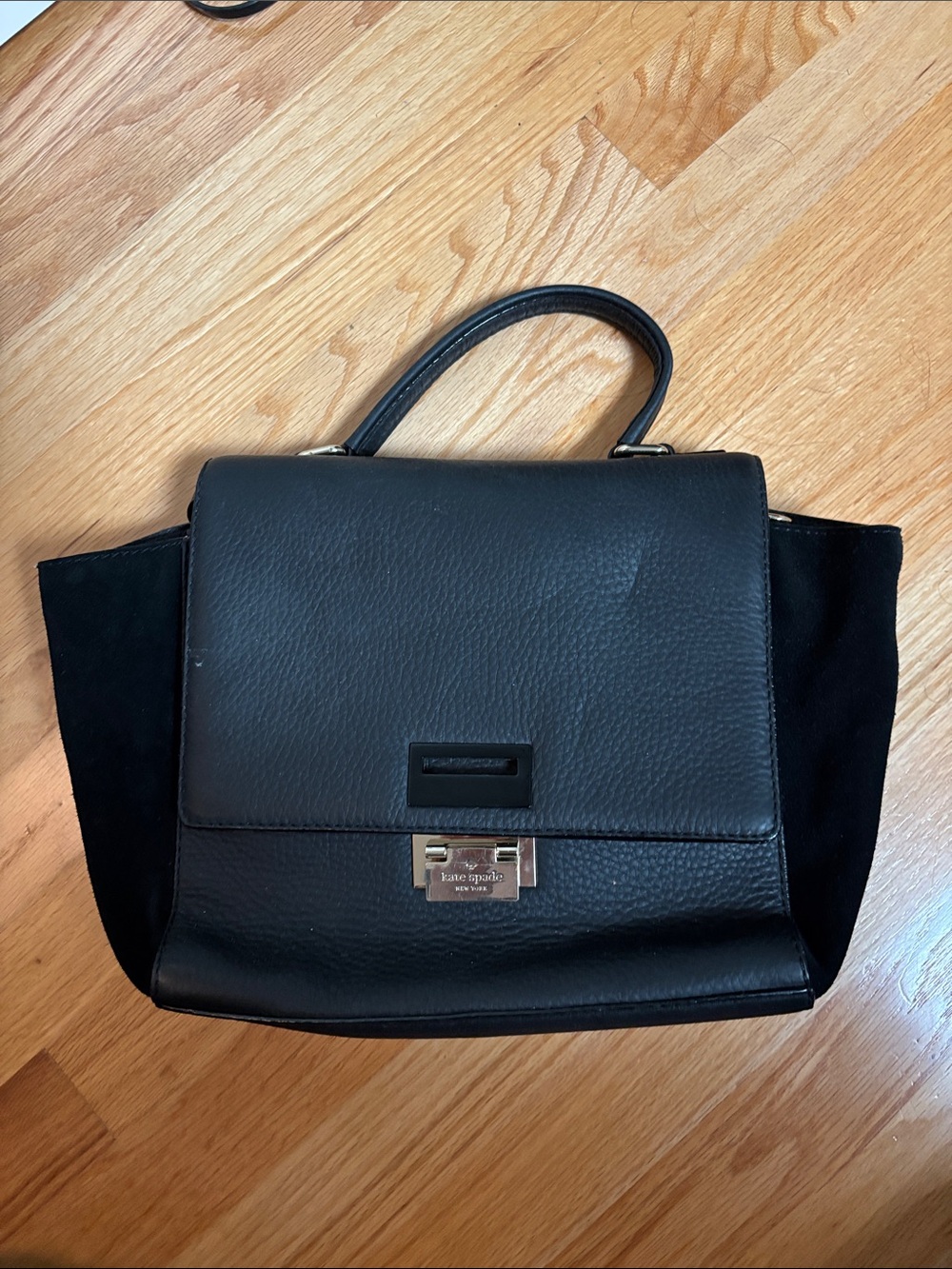 kate spade Black Leather and Suede Top-Handle Satchel